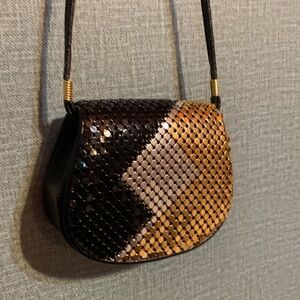 80s Evening Bag Crossbody Black, Silver & Gold Shiny Chainmail Exterior